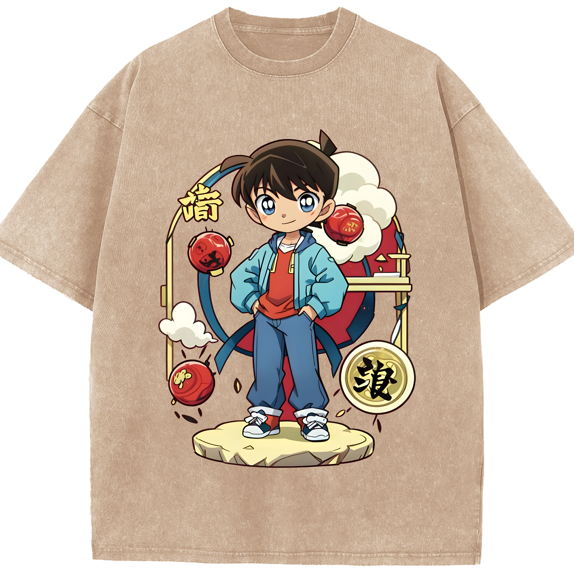 （画像用） 名探偵コナン 江戸川 コナン Detective Conan Conan Edogawa 綿100% ヴィンテージ風 半袖Tシャツ（フロントプリント）