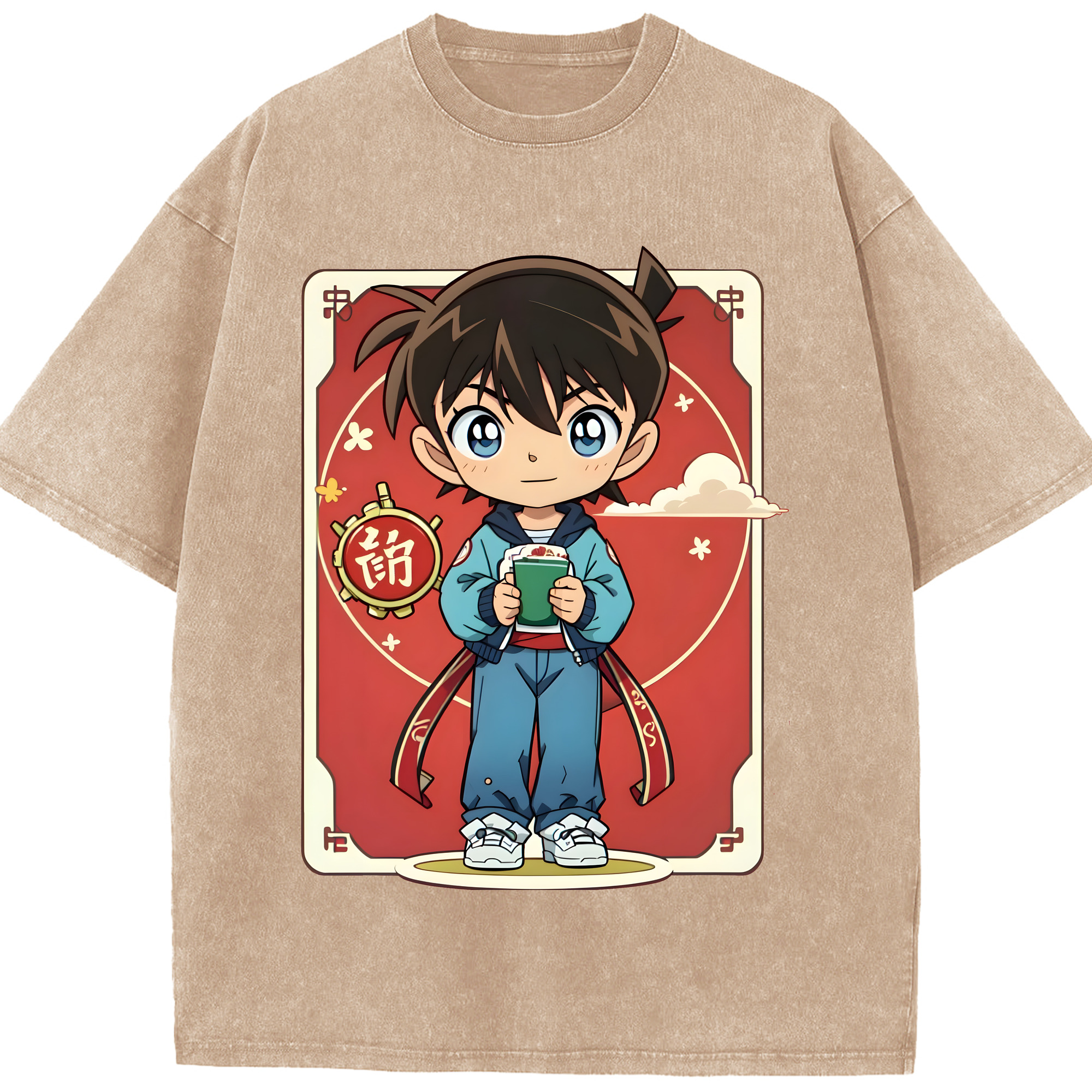 （画像用） 名探偵コナン 江戸川 コナン Detective Conan Conan Edogawa 綿100% ヴィンテージ風 半袖Tシャツ（フロントプリント）