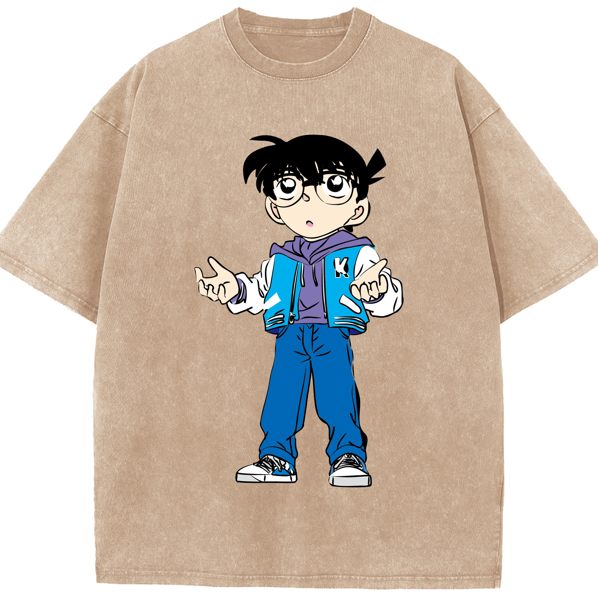 （画像用） 名探偵コナン 江戸川 コナン Detective Conan Conan Edogawa 綿100% ヴィンテージ風 半袖Tシャツ（フロントプリント）