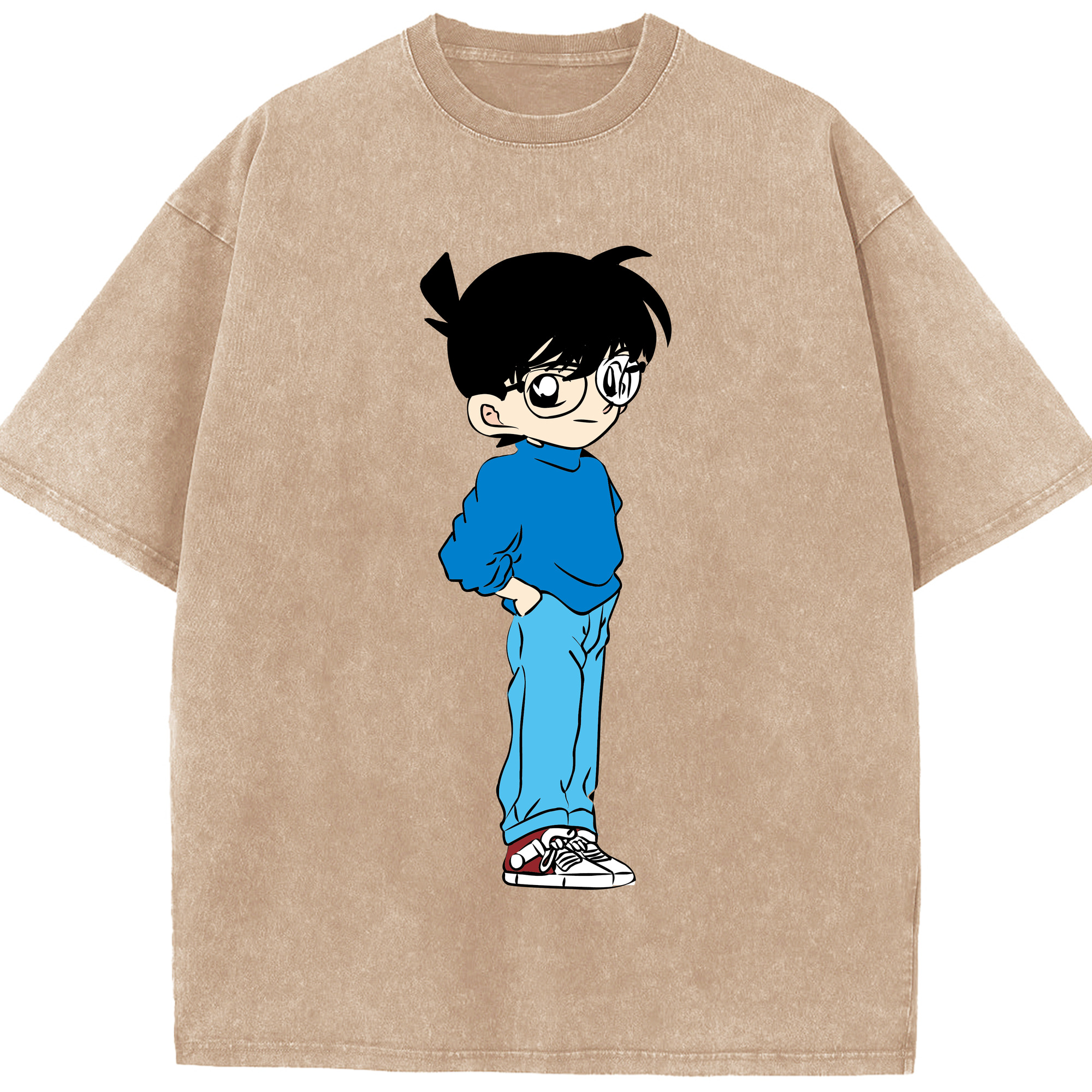 （画像用） 名探偵コナン 江戸川 コナン Detective Conan Conan Edogawa 綿100% ヴィンテージ風 半袖Tシャツ（フロントプリント）