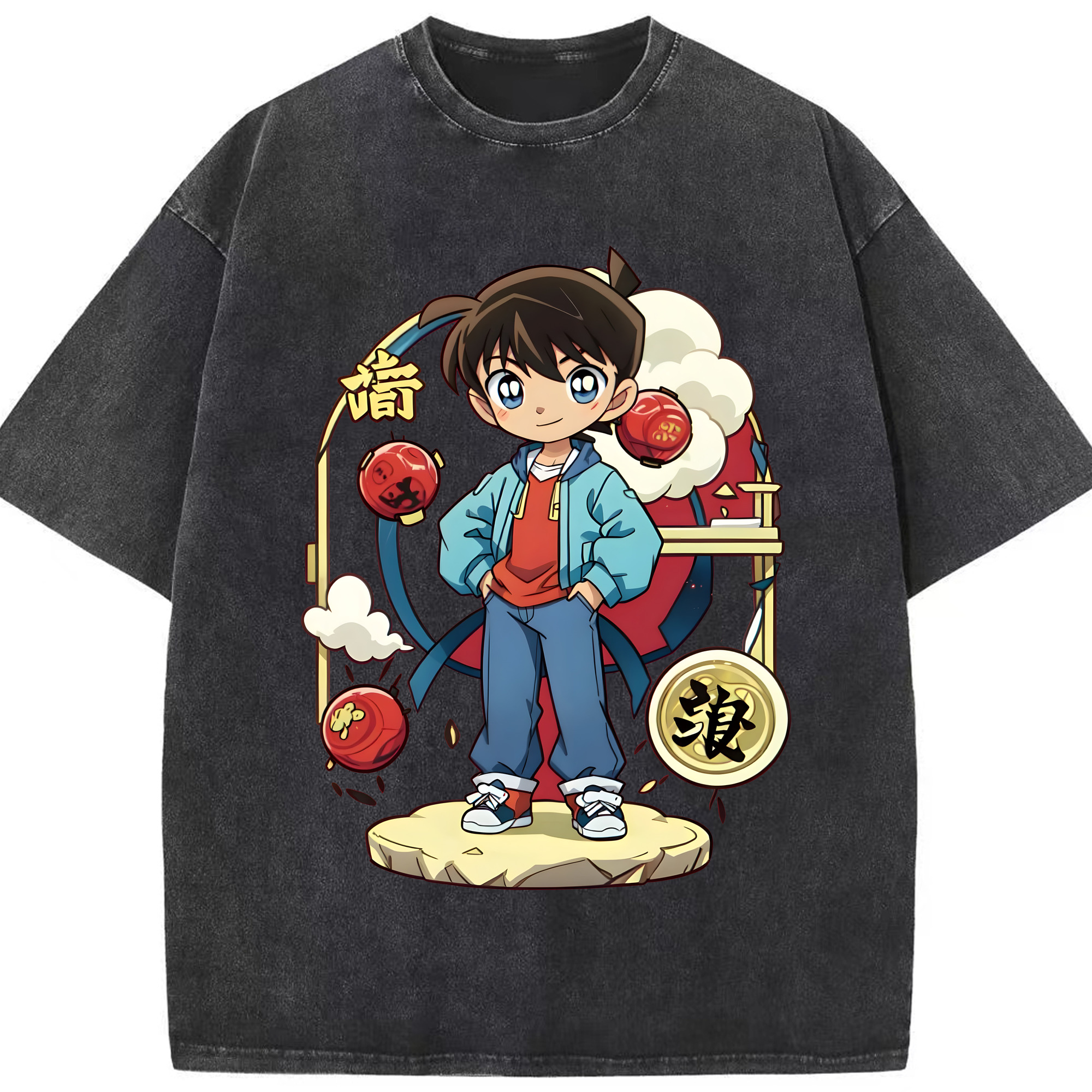 （画像用） 名探偵コナン 江戸川 コナン Detective Conan Conan Edogawa 綿100% ヴィンテージ風 半袖Tシャツ（フロントプリント）
