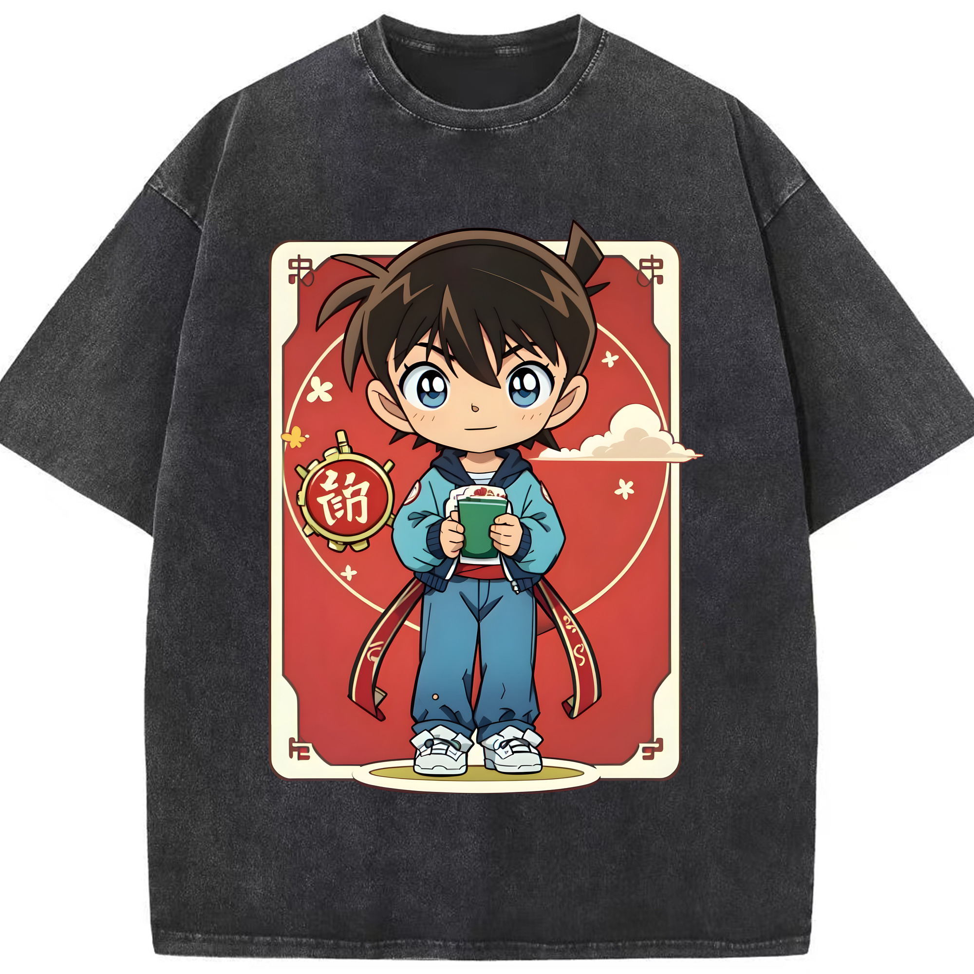 （画像用） 名探偵コナン 江戸川 コナン Detective Conan Conan Edogawa 綿100% ヴィンテージ風 半袖Tシャツ（フロントプリント）