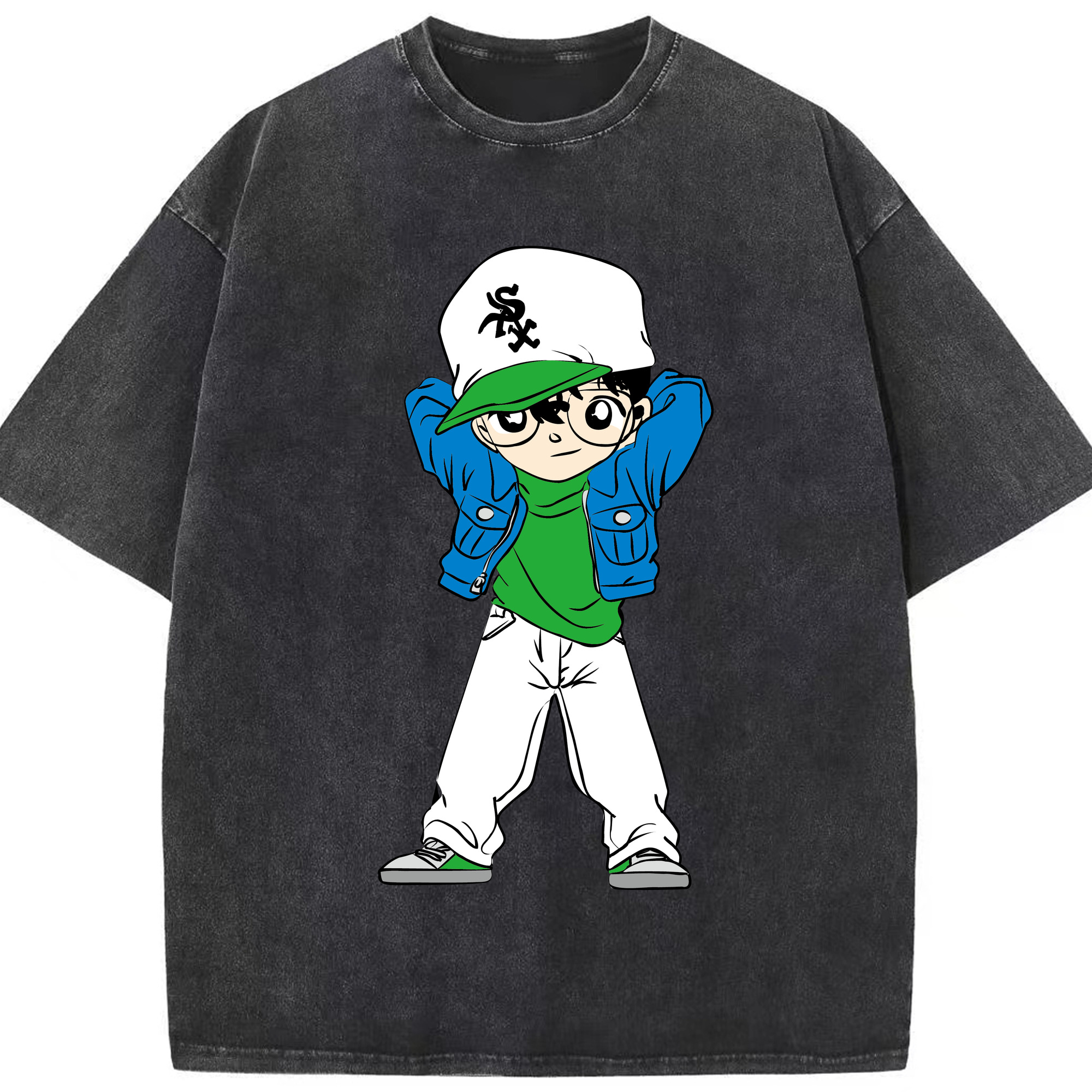 （画像用） 名探偵コナン 江戸川 コナン Detective Conan Conan Edogawa 綿100% ヴィンテージ風 半袖Tシャツ（フロントプリント）