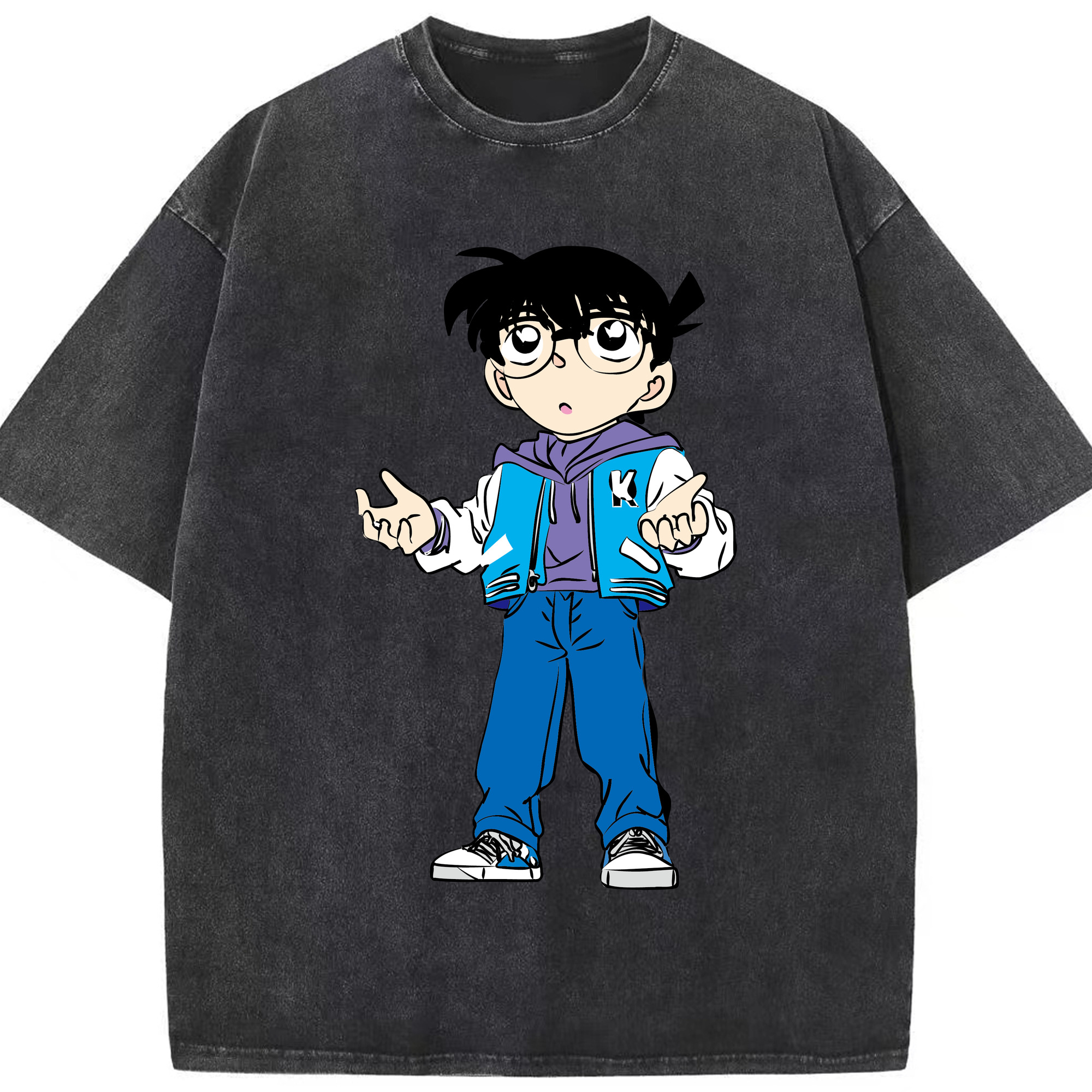 （画像用） 名探偵コナン 江戸川 コナン Detective Conan Conan Edogawa 綿100% ヴィンテージ風 半袖Tシャツ（フロントプリント）