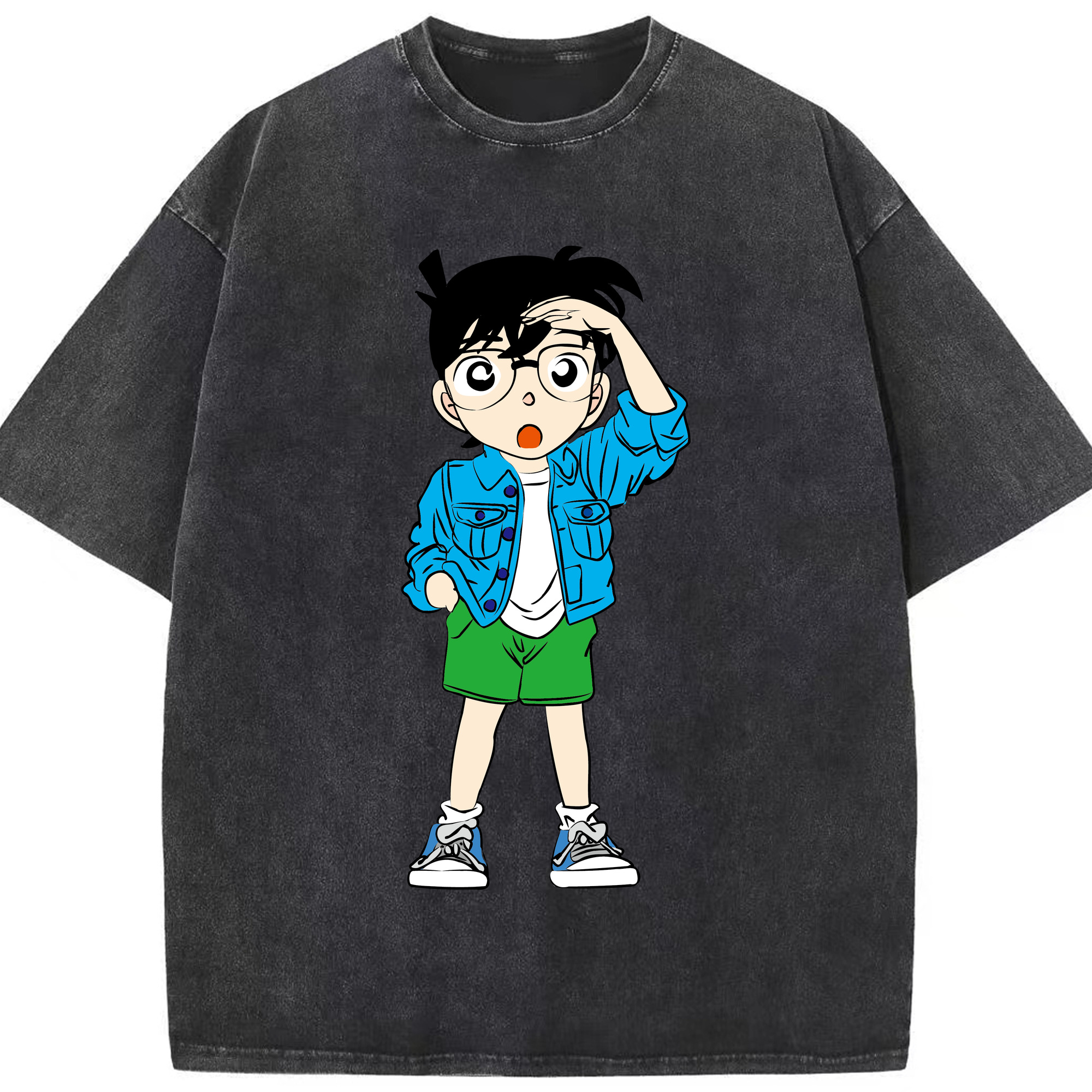 （画像用） 名探偵コナン 江戸川 コナン Detective Conan Conan Edogawa 綿100% ヴィンテージ風 半袖Tシャツ（フロントプリント）