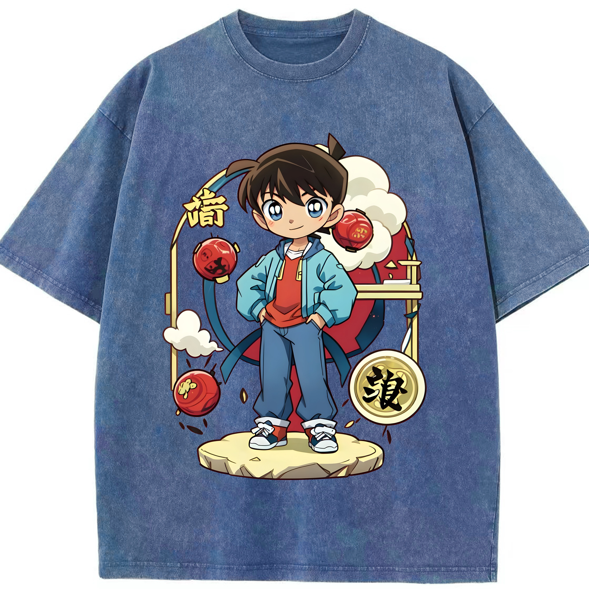 （画像用） 名探偵コナン 江戸川 コナン Detective Conan Conan Edogawa 綿100% ヴィンテージ風 半袖Tシャツ（フロントプリント）