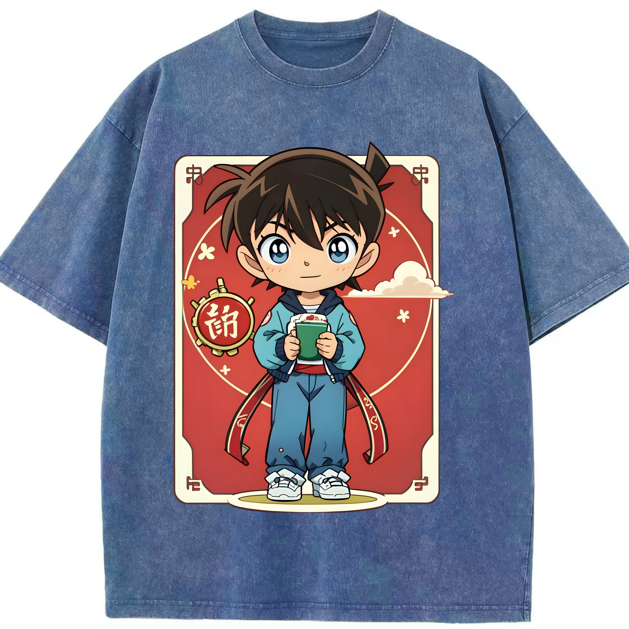 （画像用） 名探偵コナン 江戸川 コナン Detective Conan Conan Edogawa 綿100% ヴィンテージ風 半袖Tシャツ（フロントプリント）