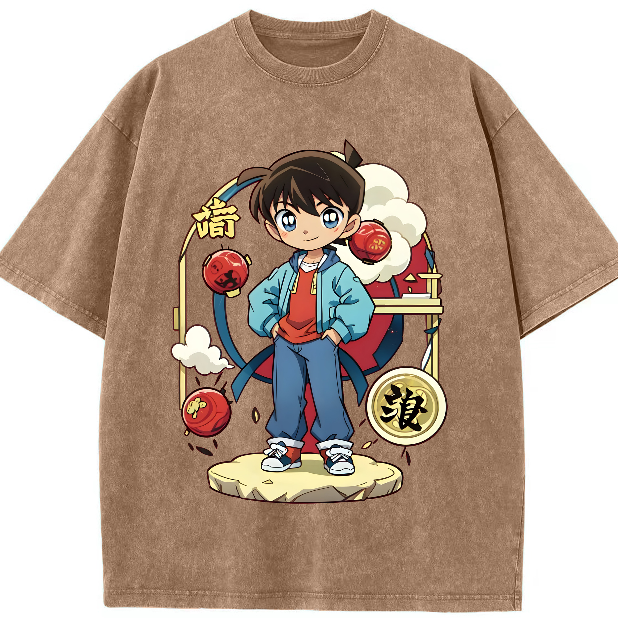 （画像用） 名探偵コナン 江戸川 コナン Detective Conan Conan Edogawa 綿100% ヴィンテージ風 半袖Tシャツ（フロントプリント）