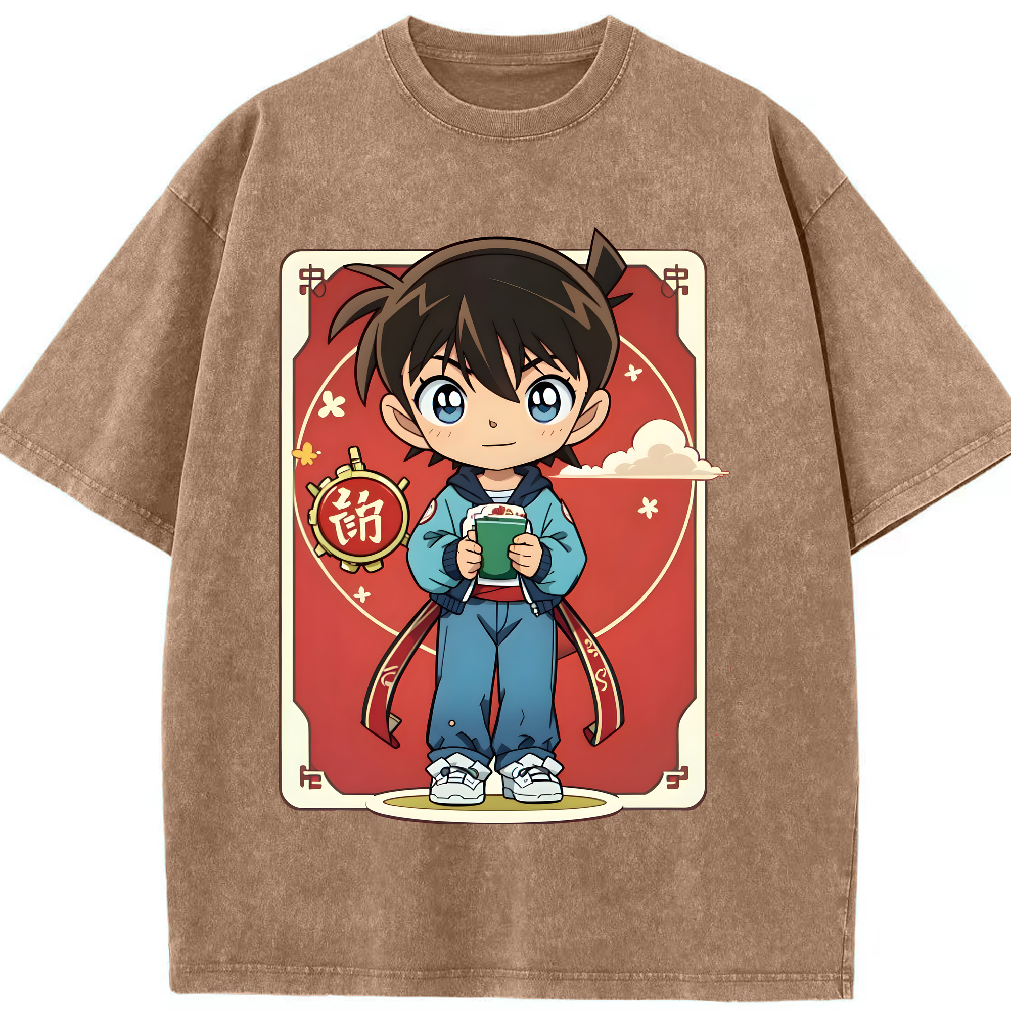 （画像用） 名探偵コナン 江戸川 コナン Detective Conan Conan Edogawa 綿100% ヴィンテージ風 半袖Tシャツ（フロントプリント）