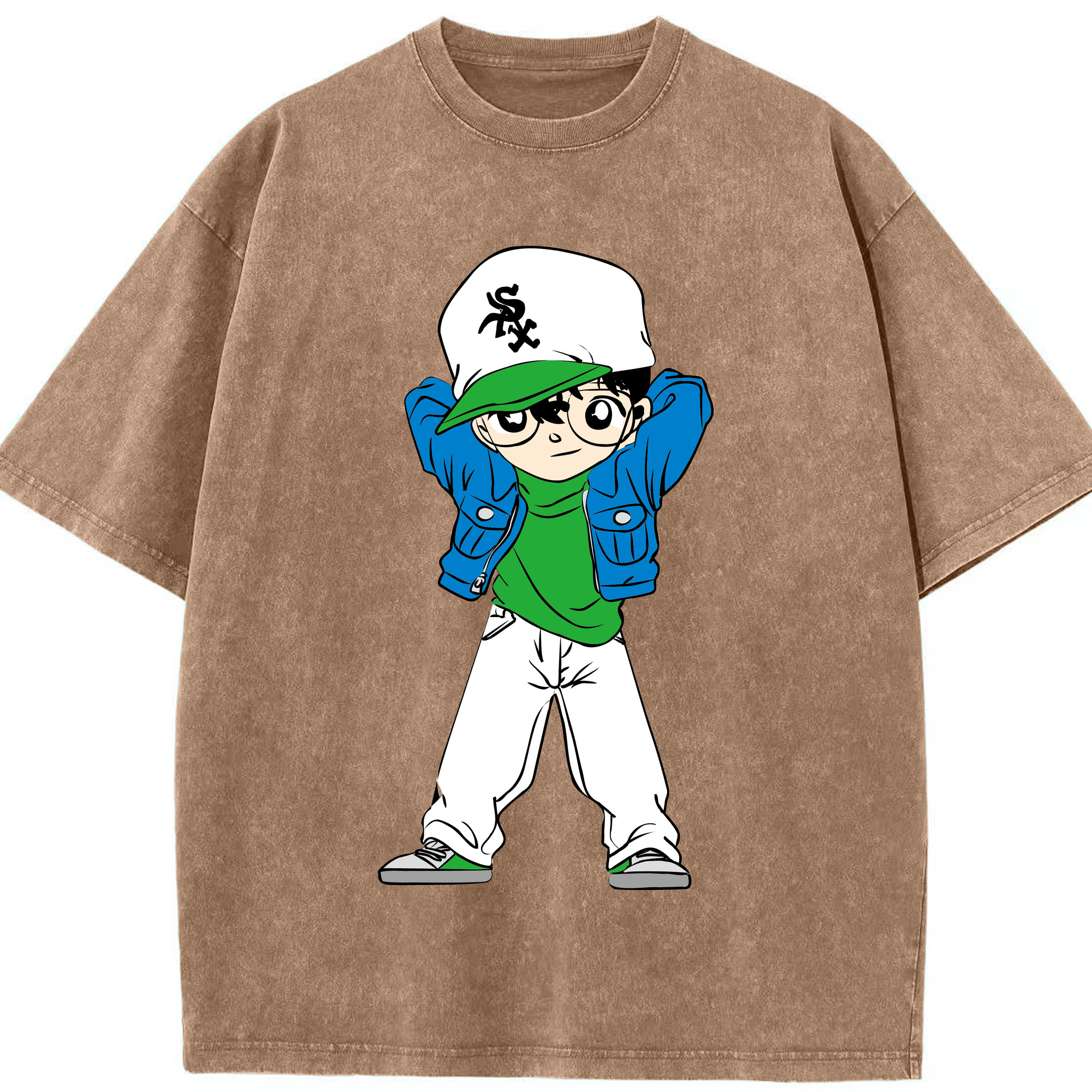 （画像用） 名探偵コナン 江戸川 コナン Detective Conan Conan Edogawa 綿100% ヴィンテージ風 半袖Tシャツ（フロントプリント）
