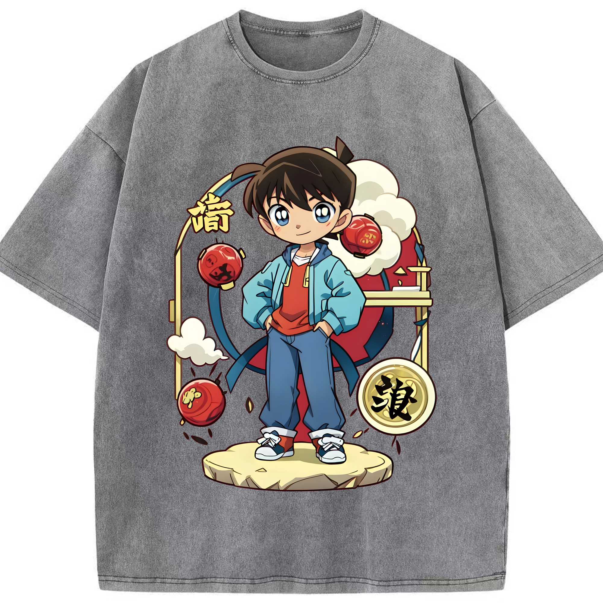 （画像用） 名探偵コナン 江戸川 コナン Detective Conan Conan Edogawa 綿100% ヴィンテージ風 半袖Tシャツ（フロントプリント）