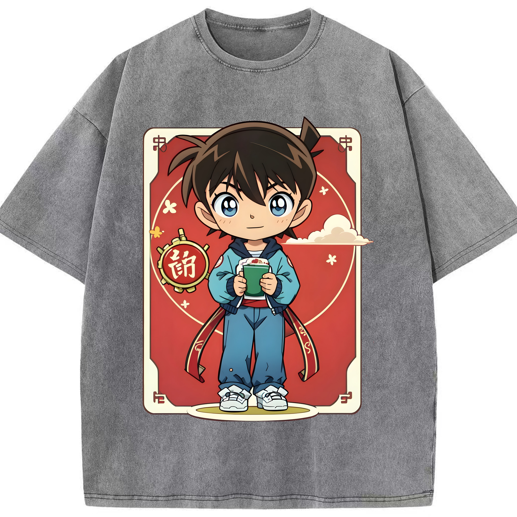 （画像用） 名探偵コナン 江戸川 コナン Detective Conan Conan Edogawa 綿100% ヴィンテージ風 半袖Tシャツ（フロントプリント）