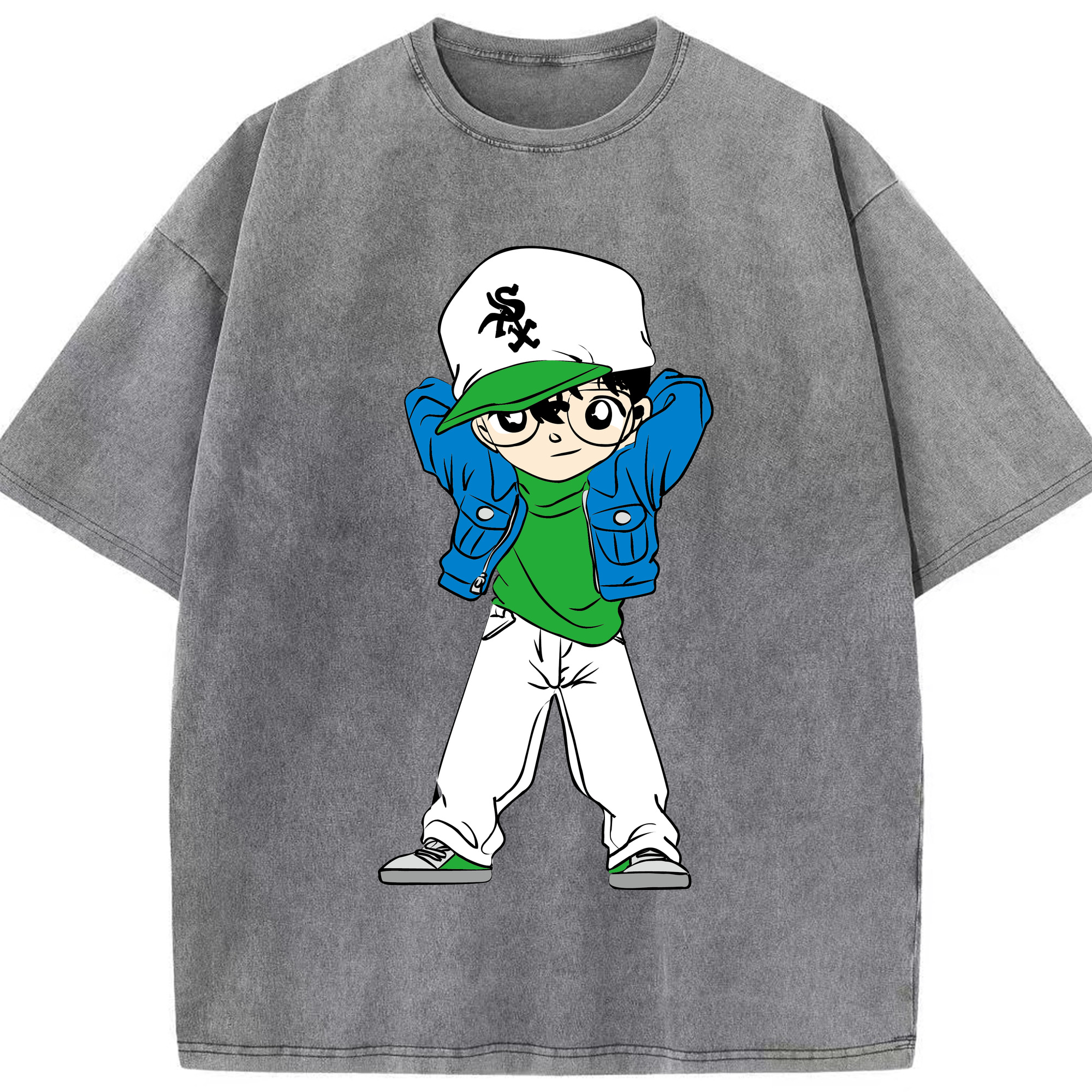 （画像用） 名探偵コナン 江戸川 コナン Detective Conan Conan Edogawa 綿100% ヴィンテージ風 半袖Tシャツ（フロントプリント）