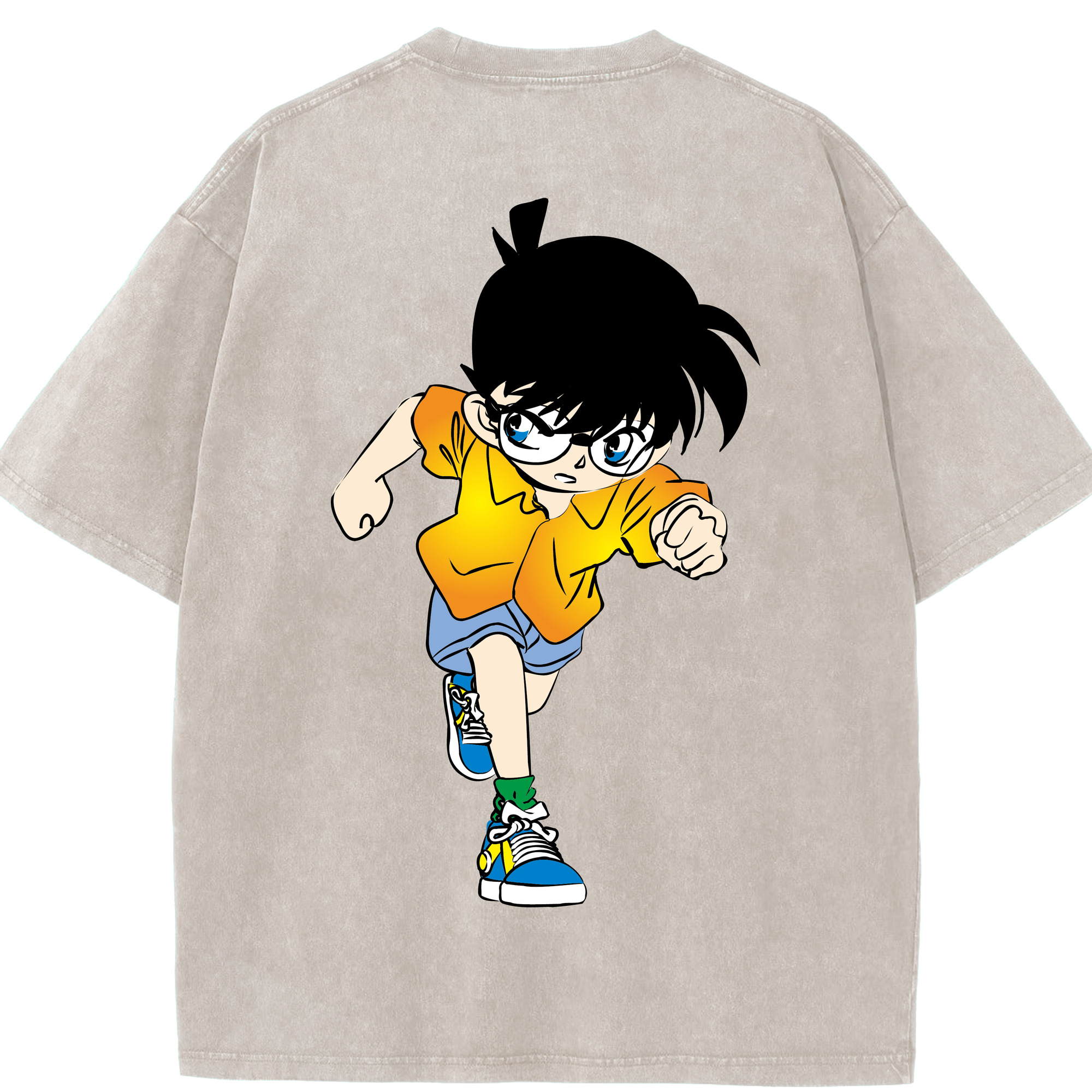 （画像用） 名探偵コナン 江戸川 コナン Detective Conan Conan Edogawa 綿100% ヴィンテージ風 半袖Tシャツ（背面プリント）