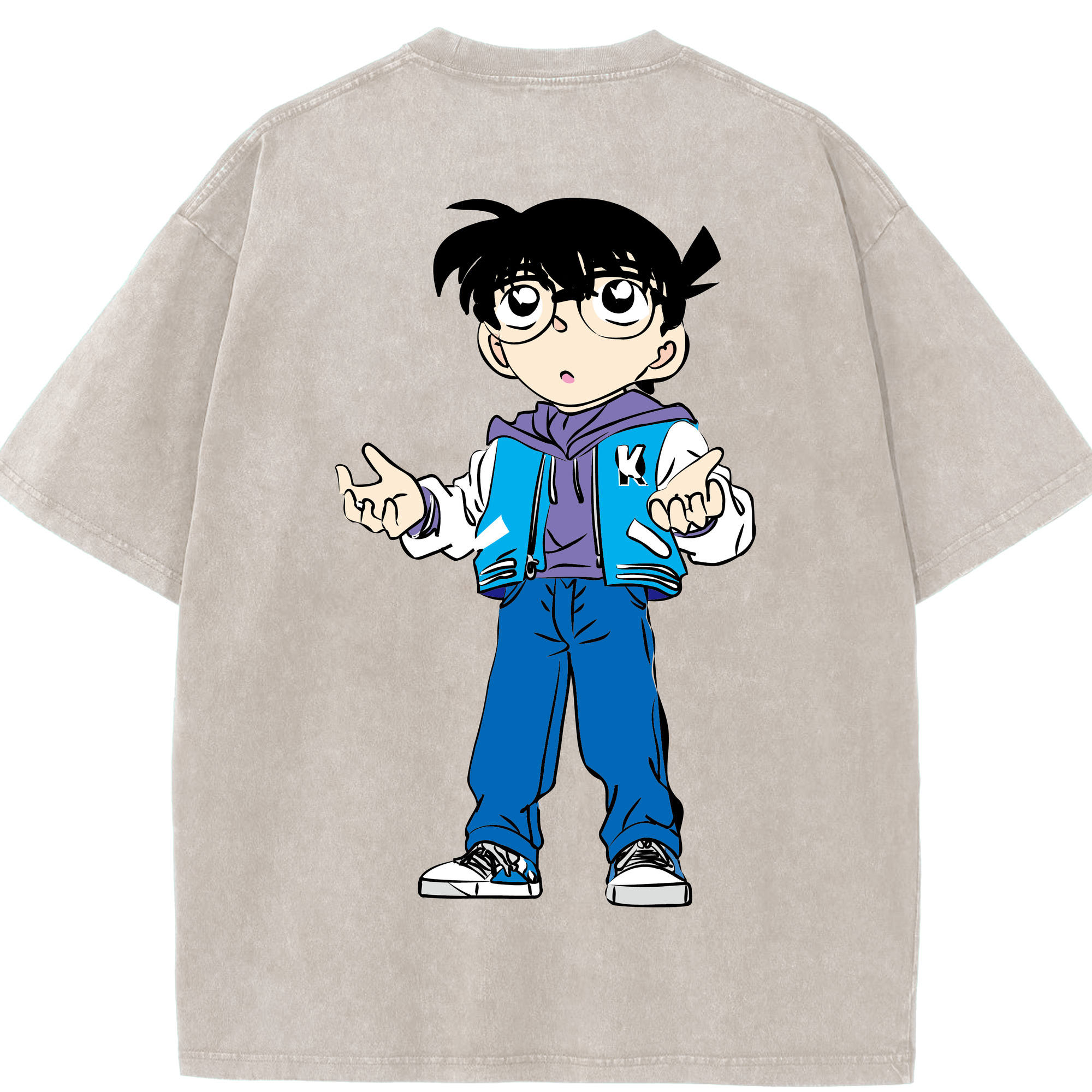 （画像用） 名探偵コナン 江戸川 コナン Detective Conan Conan Edogawa 綿100% ヴィンテージ風 半袖Tシャツ（背面プリント）