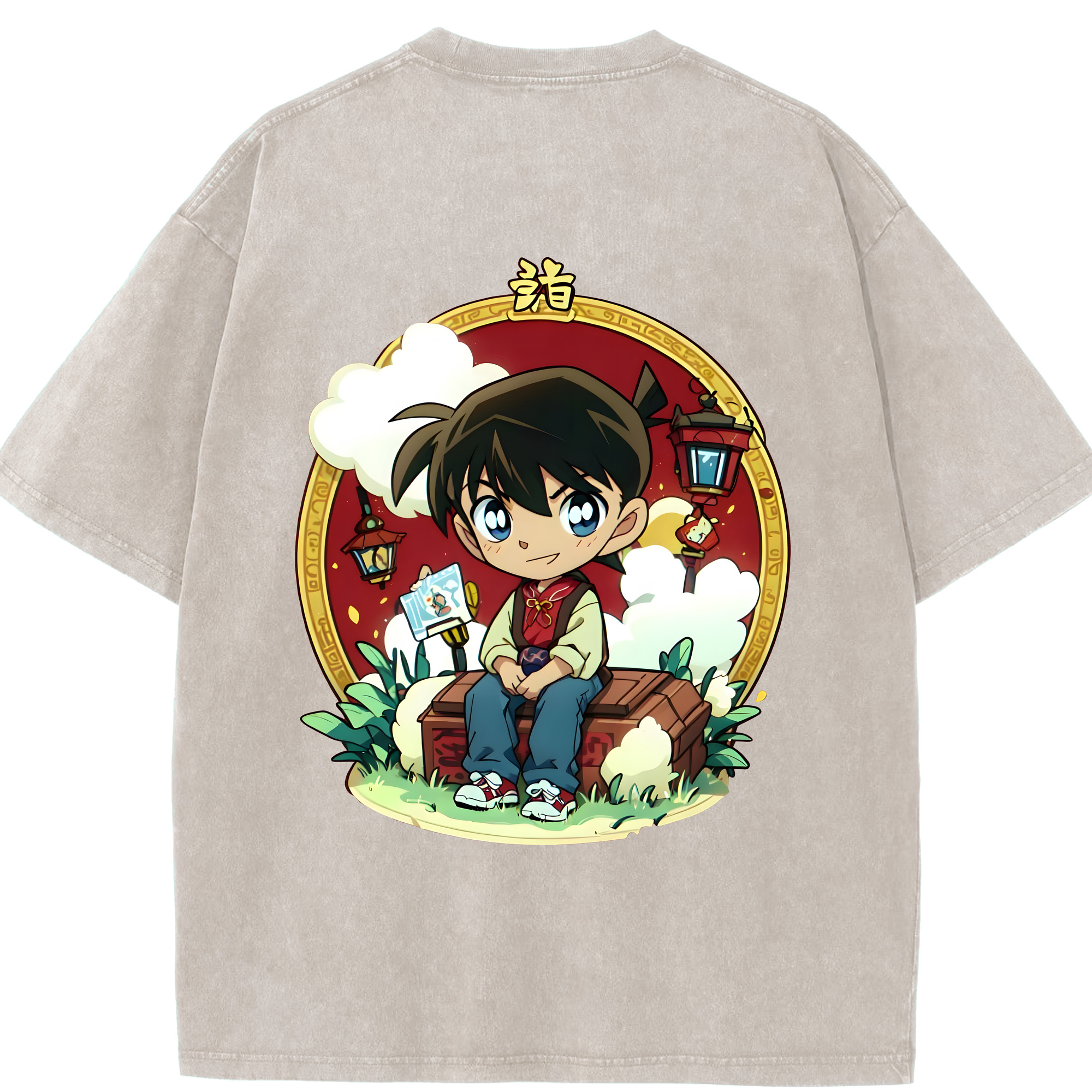 （画像用） 名探偵コナン 江戸川 コナン Detective Conan Conan Edogawa 綿100% ヴィンテージ風 半袖Tシャツ（背面プリント）