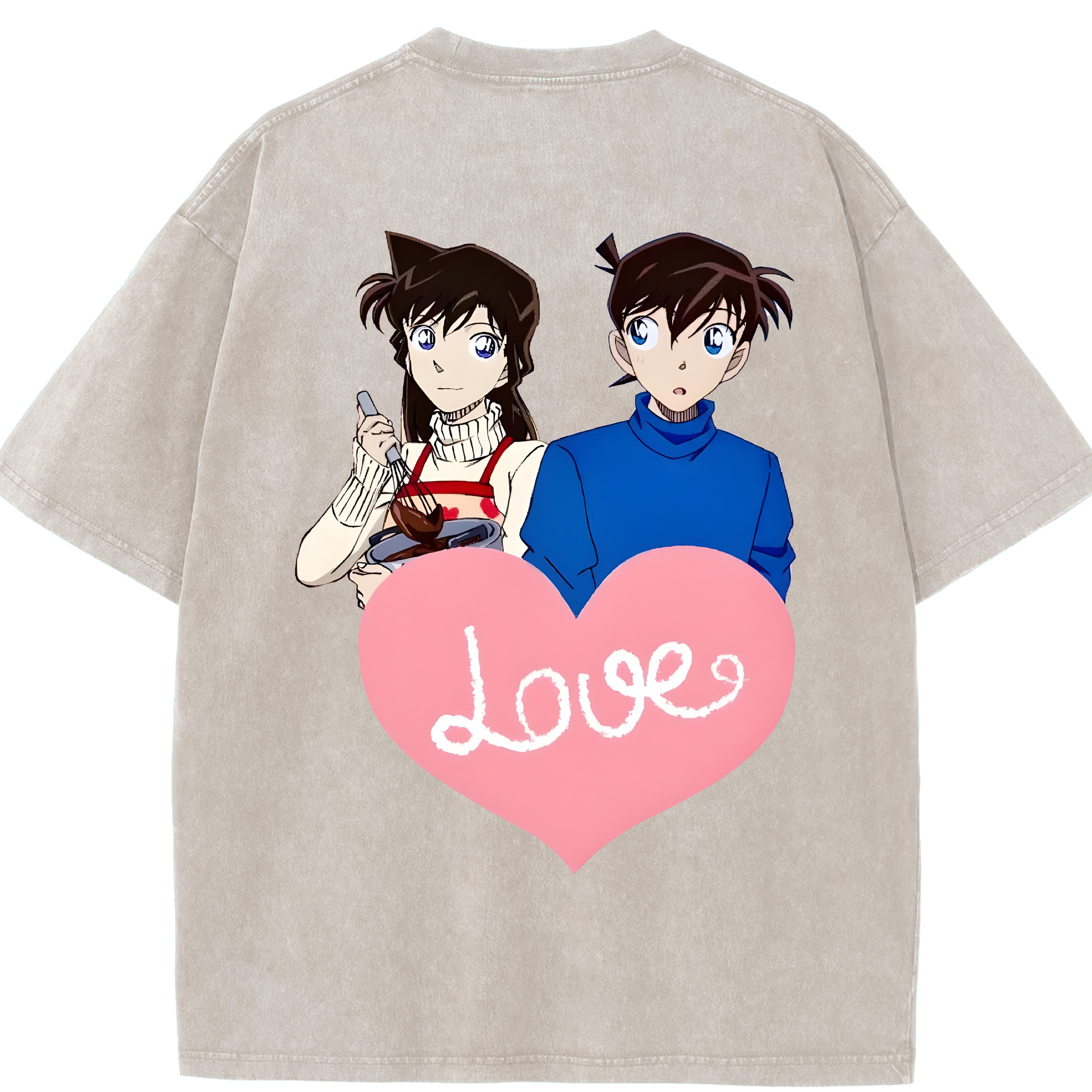 （画像用） 名探偵コナン 毛利 蘭 もうり らん、モーリ ラン Detective Conan Rachel Moore 綿100% ヴィンテージ風 半袖Tシャツ（背面プリント）