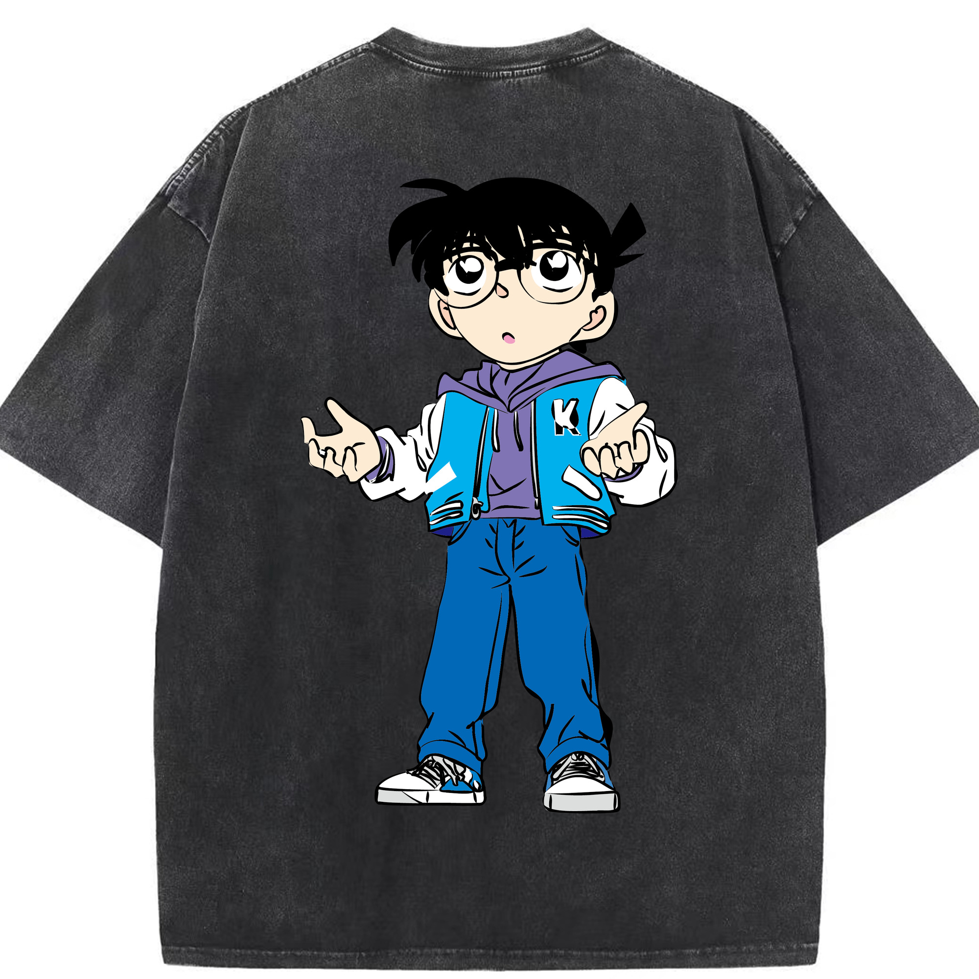 （画像用） 名探偵コナン 江戸川 コナン Detective Conan Conan Edogawa 綿100% ヴィンテージ風 半袖Tシャツ（背面プリント）