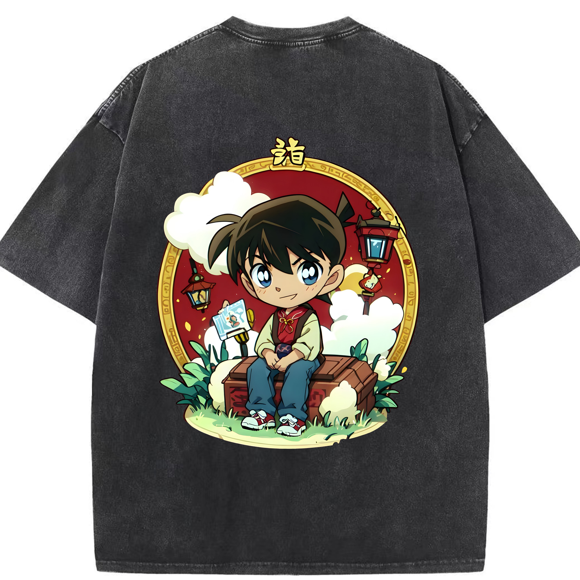 （画像用） 名探偵コナン 江戸川 コナン Detective Conan Conan Edogawa 綿100% ヴィンテージ風 半袖Tシャツ（背面プリント）