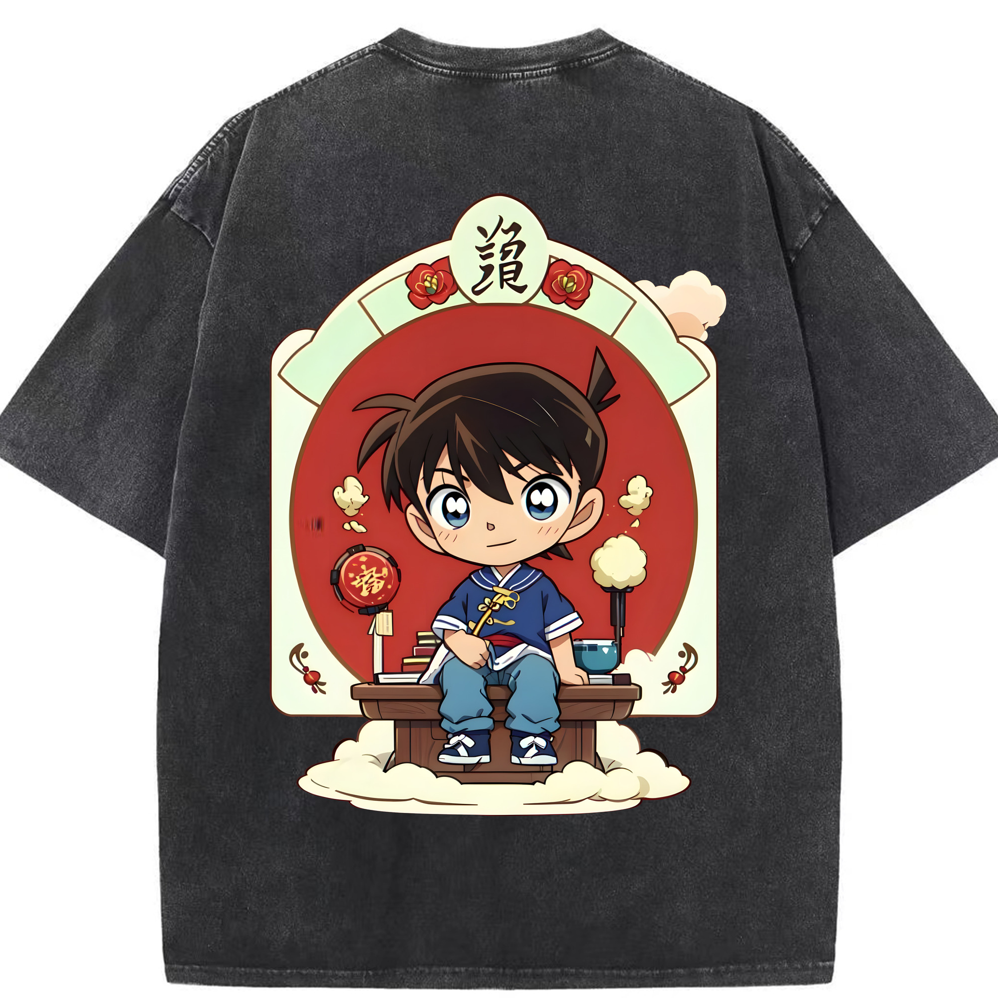 （画像用） 名探偵コナン 江戸川 コナン Detective Conan Conan Edogawa 綿100% ヴィンテージ風 半袖Tシャツ（背面プリント）