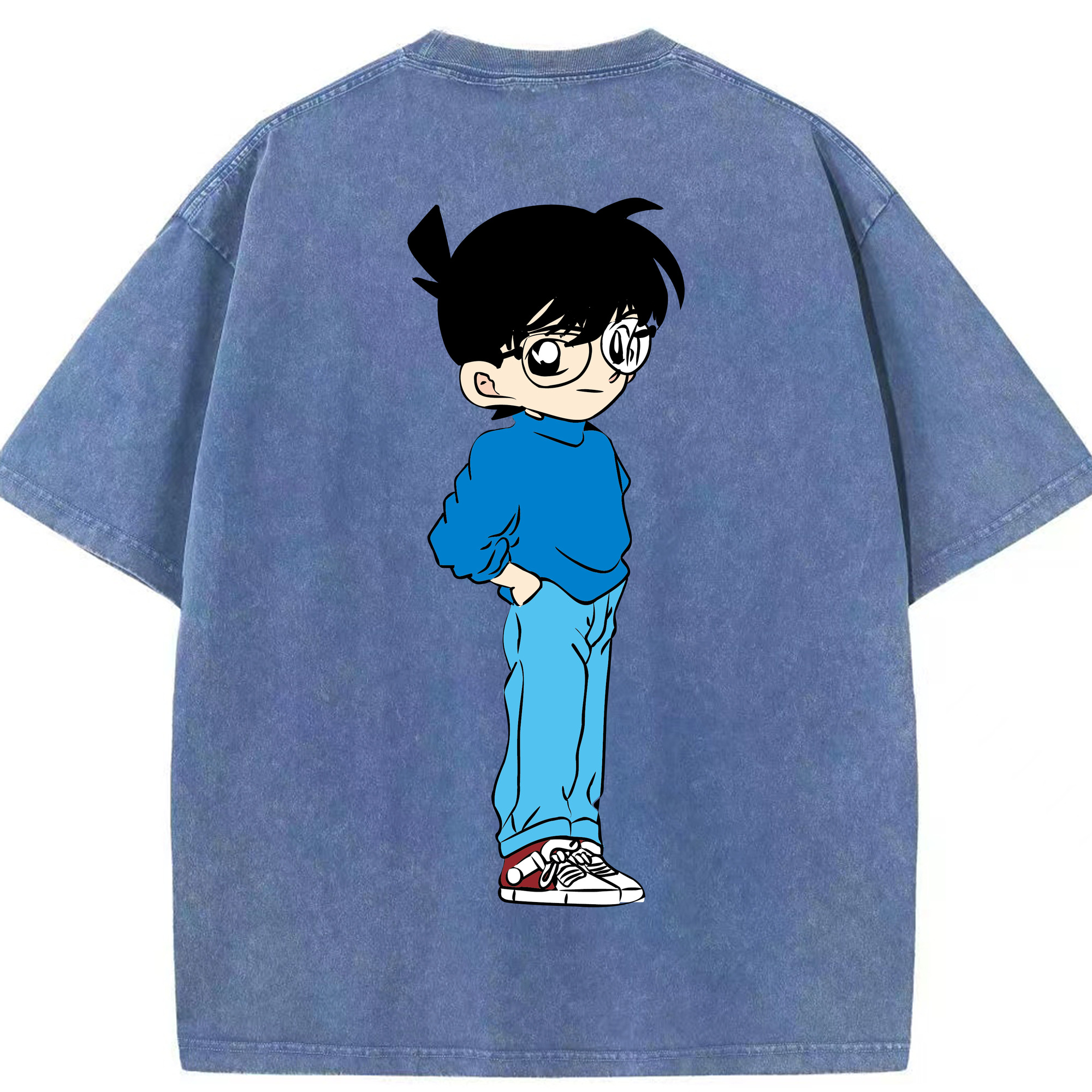 （画像用） 名探偵コナン 江戸川 コナン Detective Conan Conan Edogawa 綿100% ヴィンテージ風 半袖Tシャツ（背面プリント）