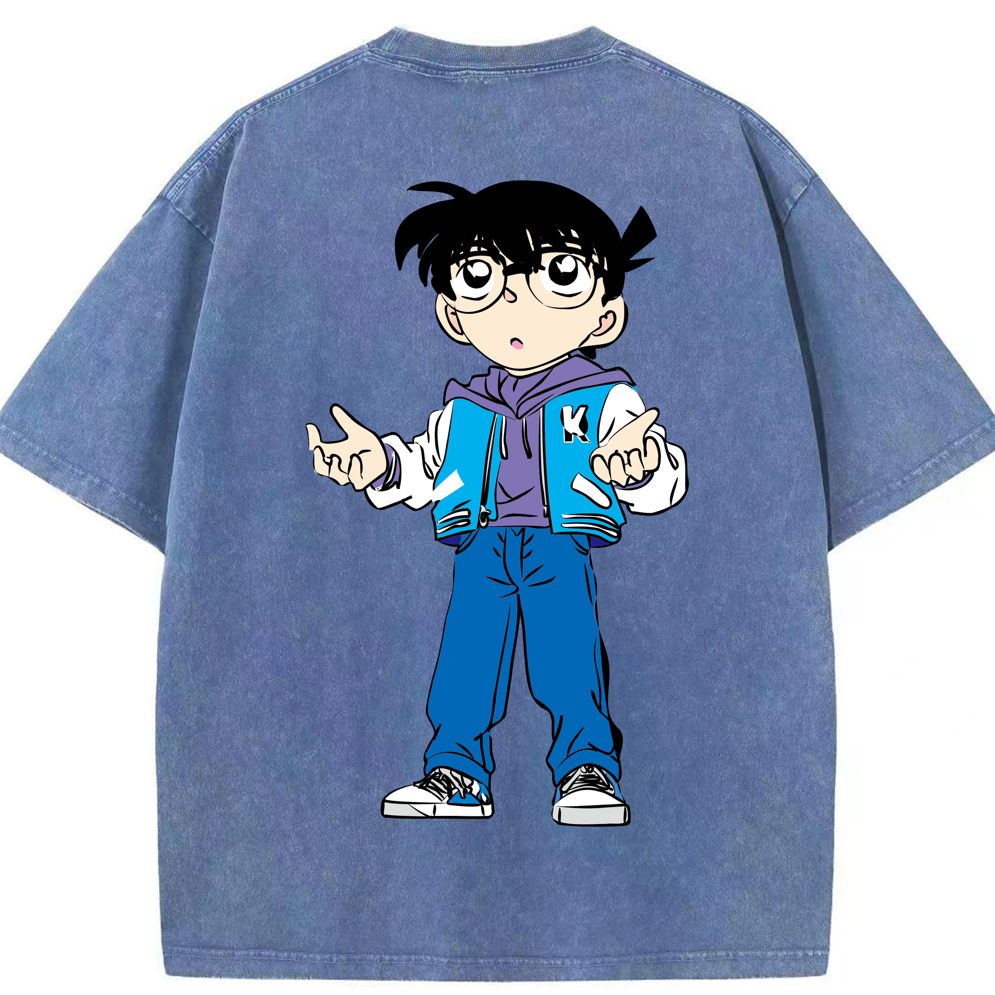 （画像用） 名探偵コナン 江戸川 コナン Detective Conan Conan Edogawa 綿100% ヴィンテージ風 半袖Tシャツ（背面プリント）