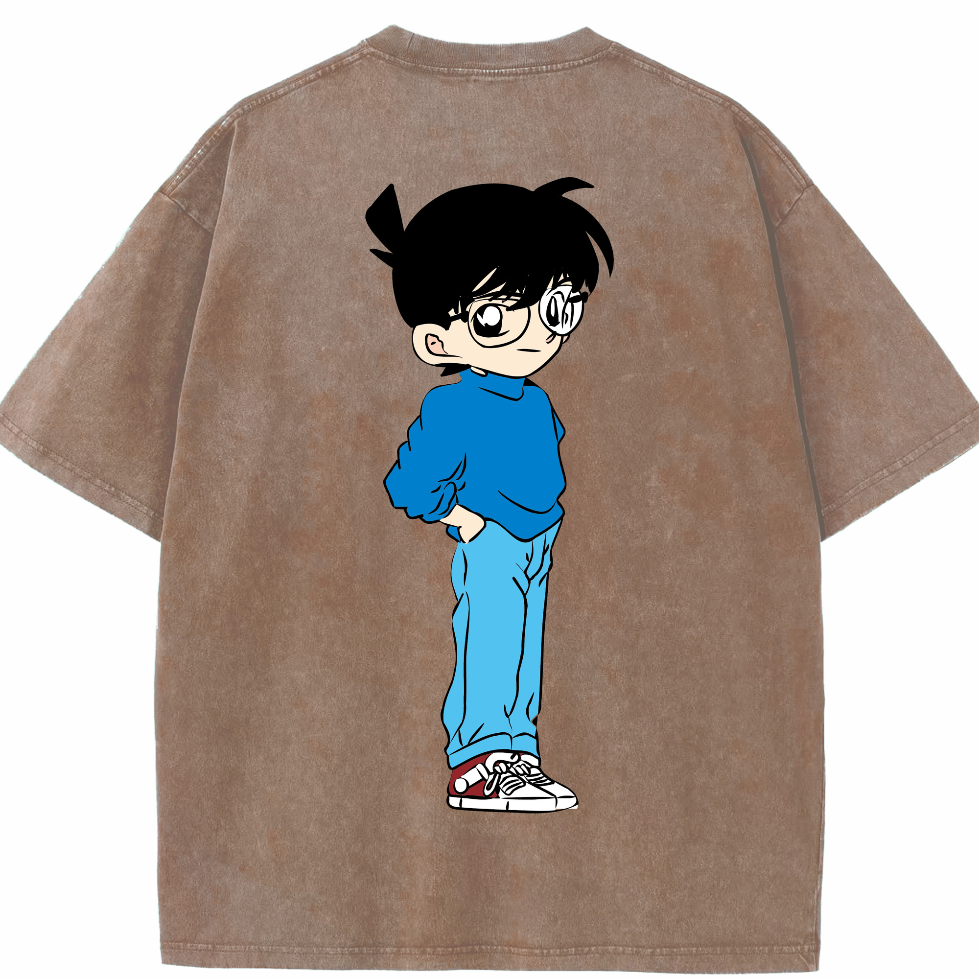 （画像用） 名探偵コナン 江戸川 コナン Detective Conan Conan Edogawa 綿100% ヴィンテージ風 半袖Tシャツ（背面プリント）