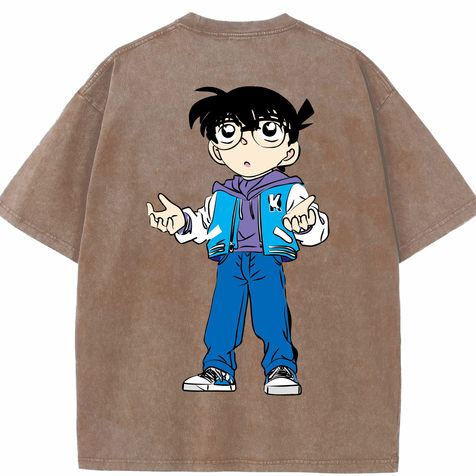 （画像用） 名探偵コナン 江戸川 コナン Detective Conan Conan Edogawa 綿100% ヴィンテージ風 半袖Tシャツ（背面プリント）