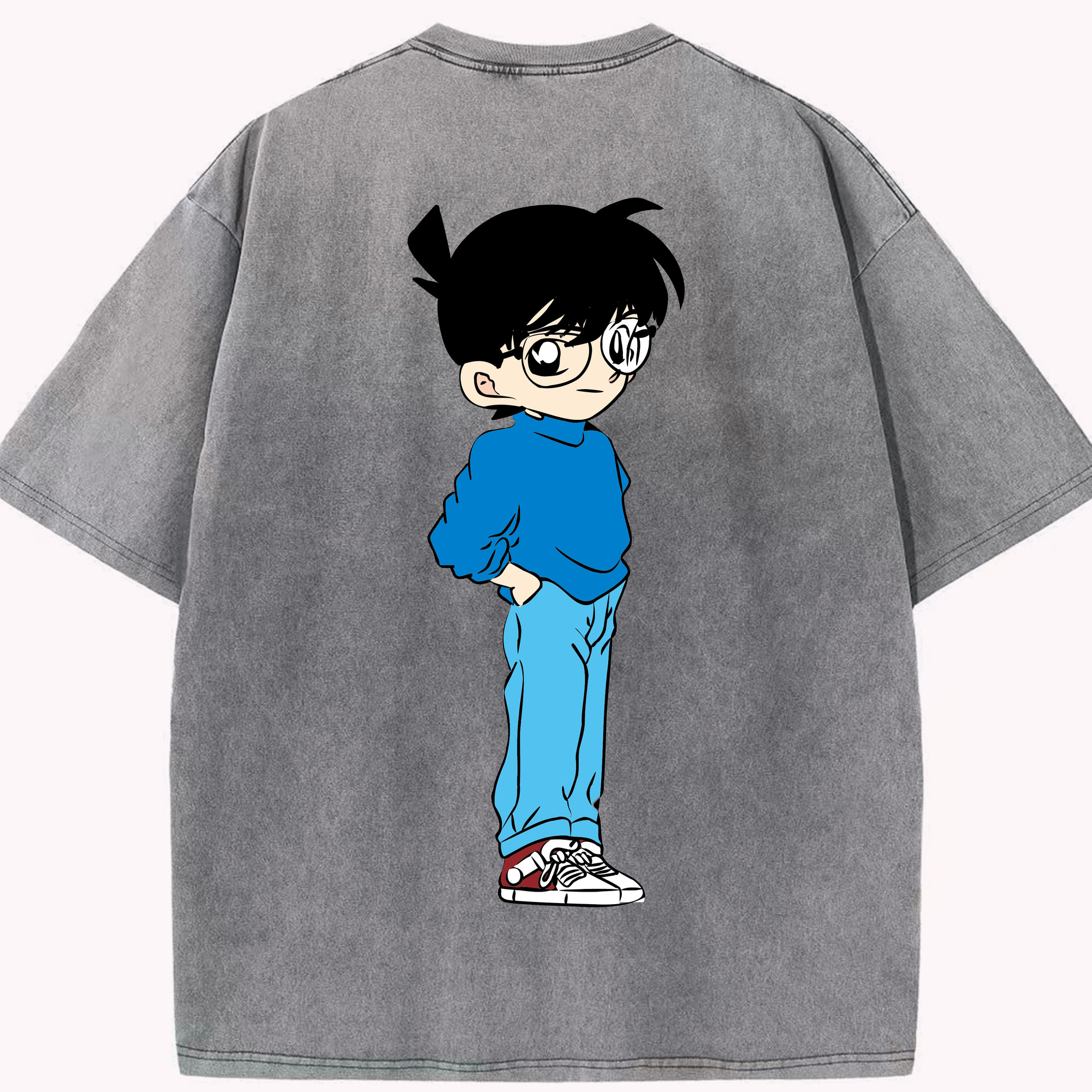 （画像用） 名探偵コナン 江戸川 コナン Detective Conan Conan Edogawa 綿100% ヴィンテージ風 半袖Tシャツ（背面プリント）