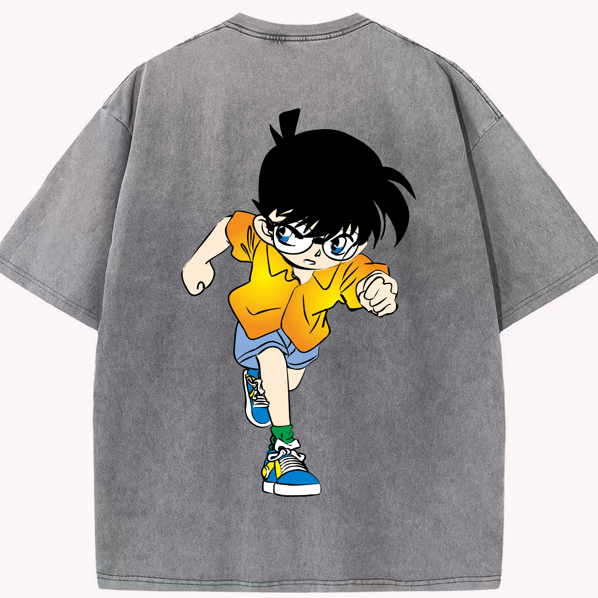 （画像用） 名探偵コナン 江戸川 コナン Detective Conan Conan Edogawa 綿100% ヴィンテージ風 半袖Tシャツ（背面プリント）