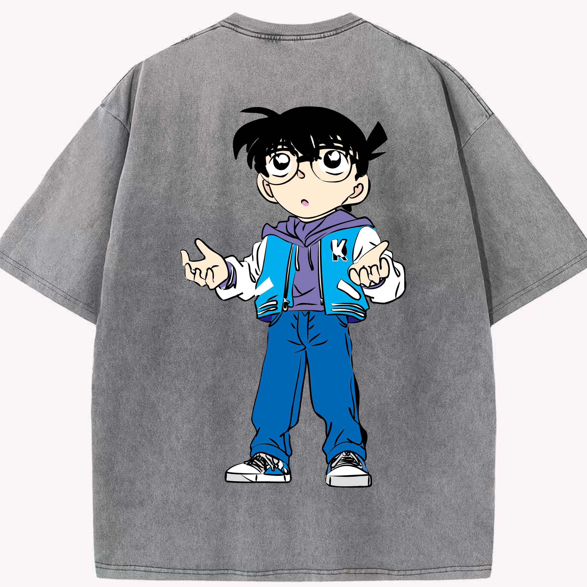 （画像用） 名探偵コナン 江戸川 コナン Detective Conan Conan Edogawa 綿100% ヴィンテージ風 半袖Tシャツ（背面プリント）