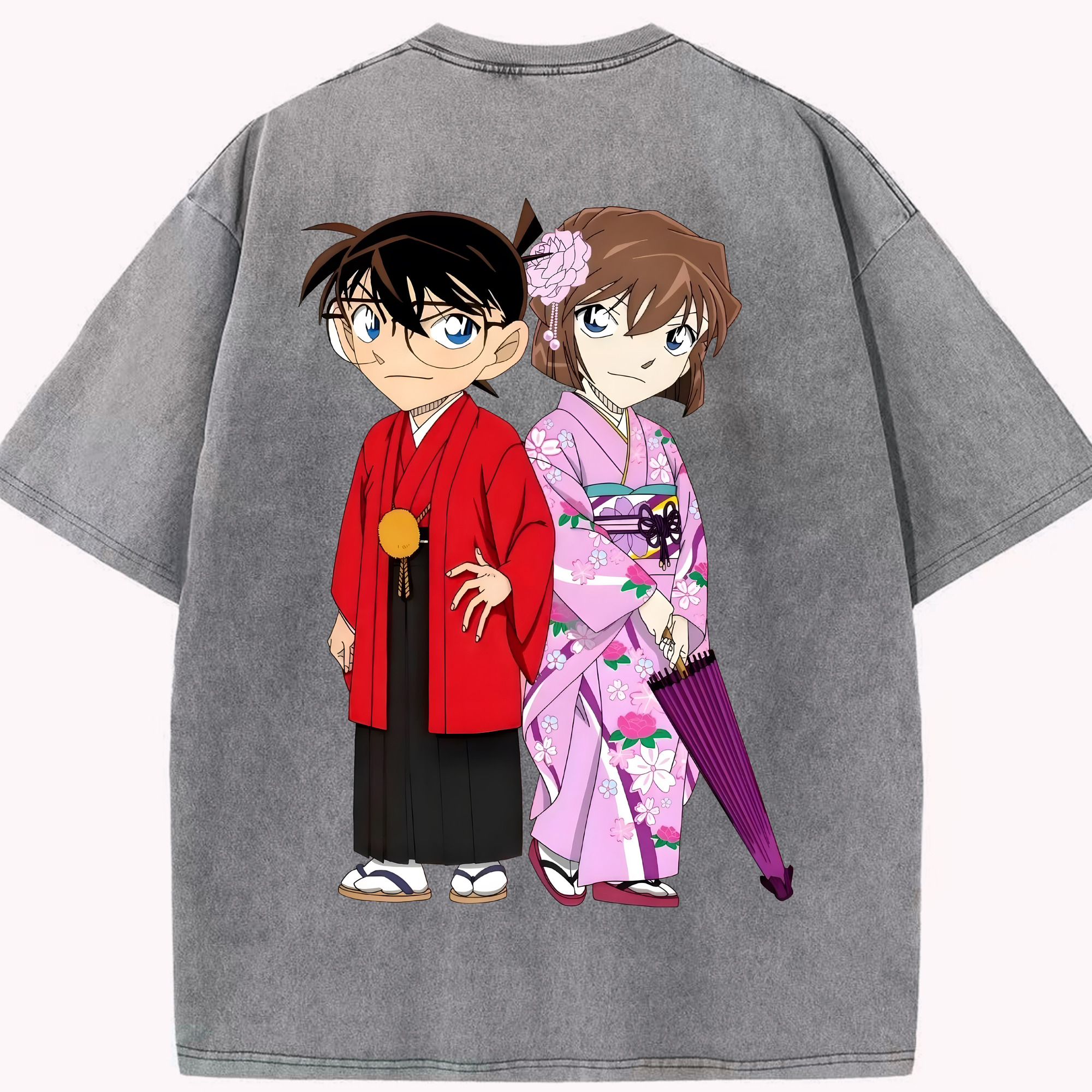 （画像用） 名探偵コナン 江戸川 コナン Detective Conan Conan Edogawa 綿100% ヴィンテージ風 半袖Tシャツ（背面プリント）
