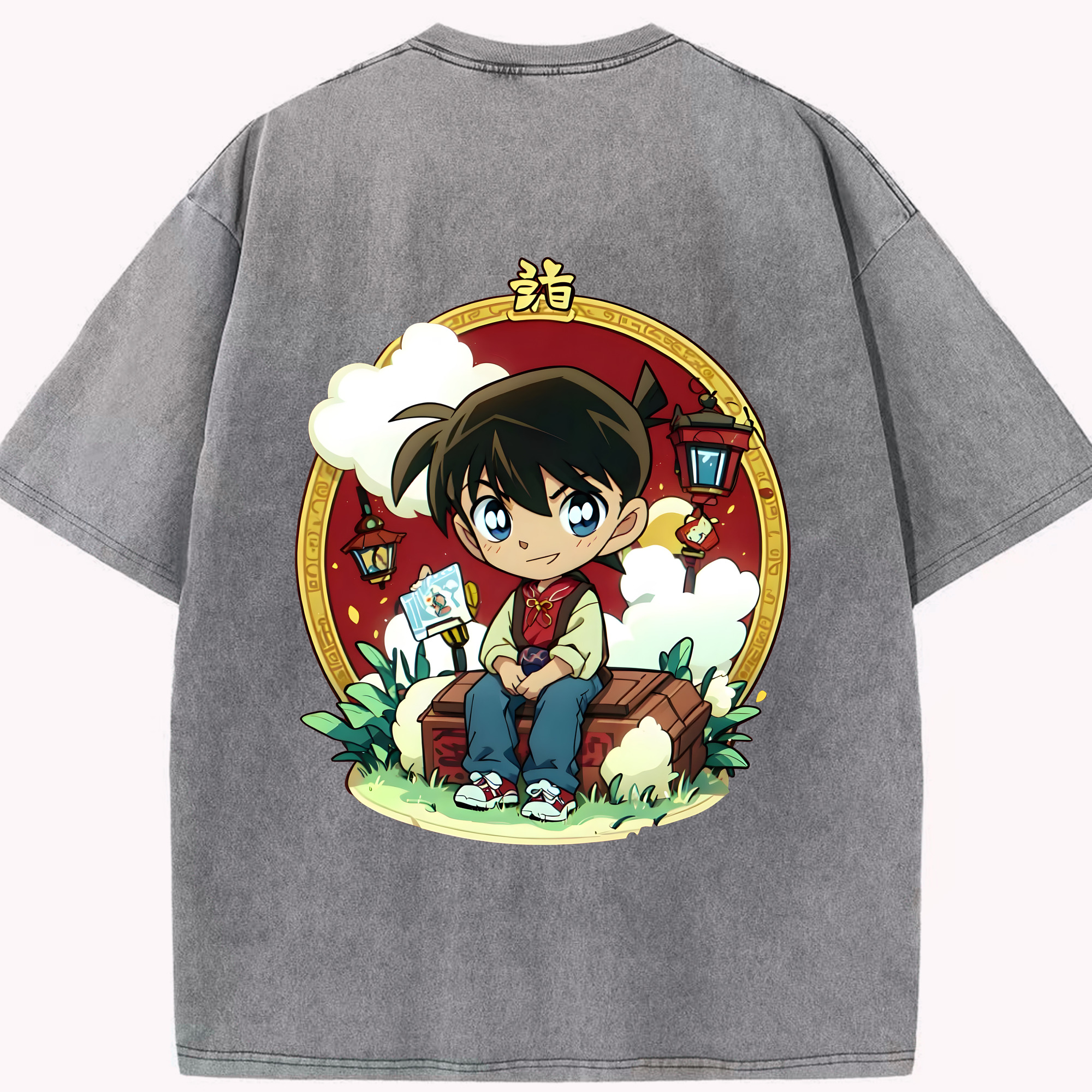 （画像用） 名探偵コナン 江戸川 コナン Detective Conan Conan Edogawa 綿100% ヴィンテージ風 半袖Tシャツ（背面プリント）