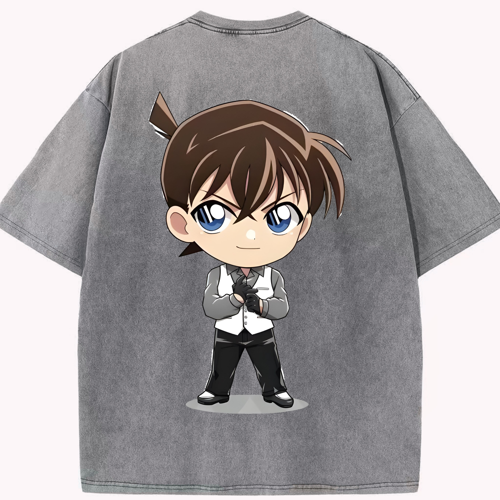 （画像用） 名探偵コナン 江戸川 コナン Detective Conan Conan Edogawa 綿100% ヴィンテージ風 半袖Tシャツ（背面プリント）