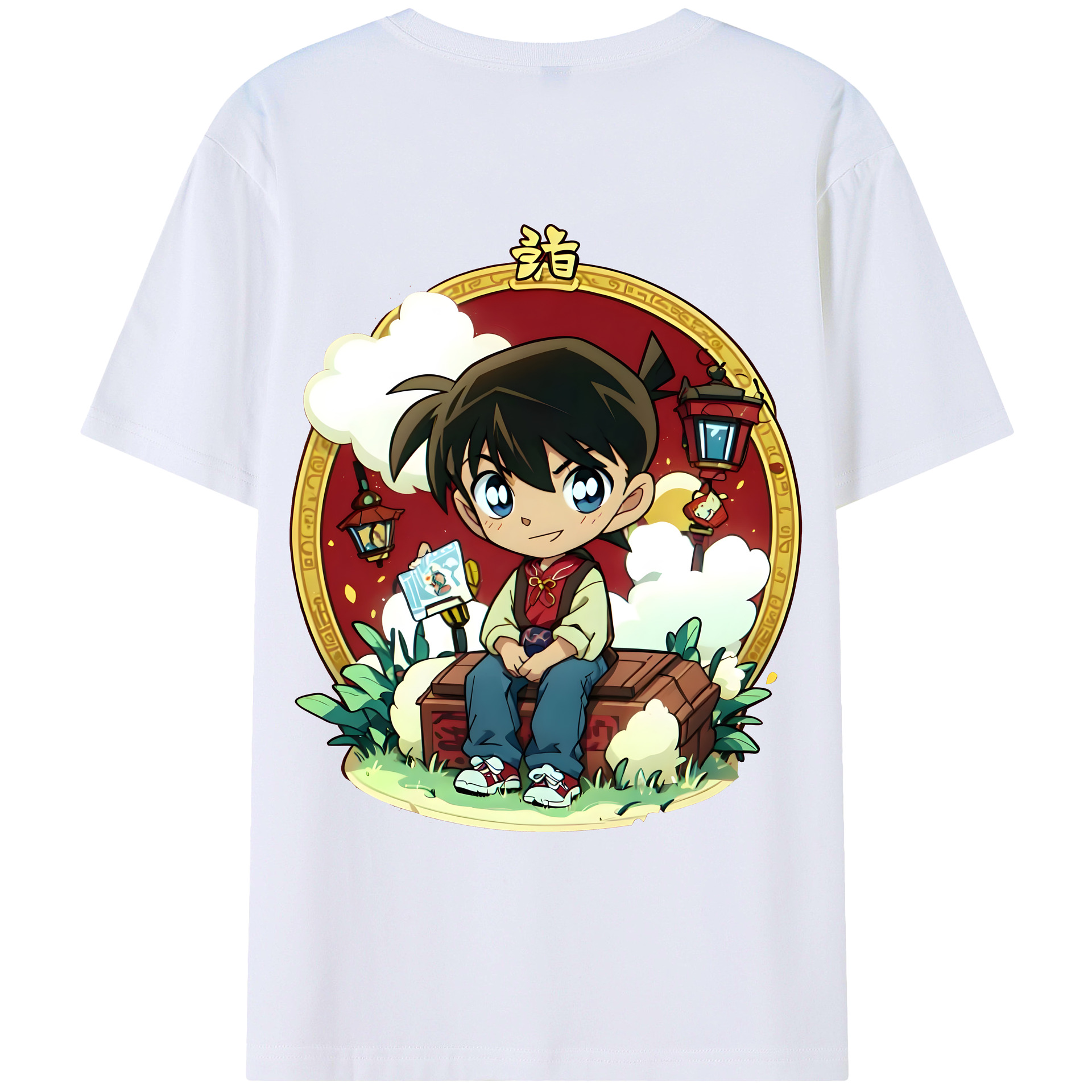 （画像用） 名探偵コナン 江戸川 コナン Detective Conan Conan Edogawa 綿100％ メンズ半袖Tシャツ（バックプリント） 通気性