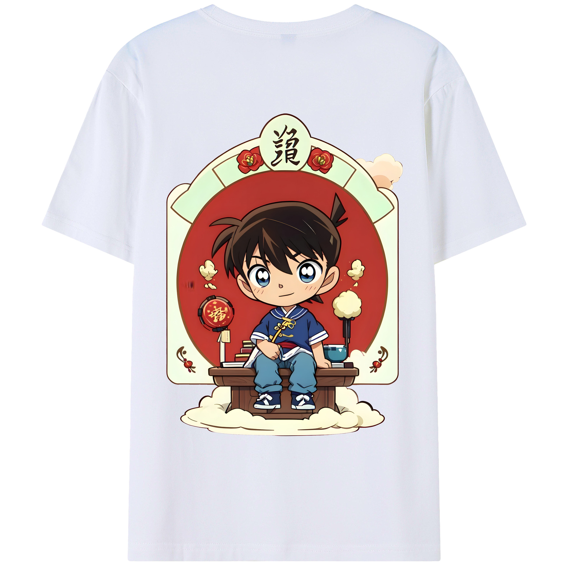 （画像用） 名探偵コナン 江戸川 コナン Detective Conan Conan Edogawa 綿100％ メンズ半袖Tシャツ（バックプリント） 通気性